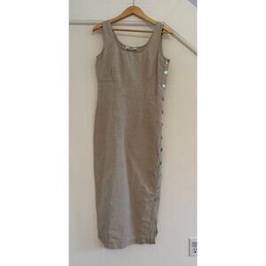 Spoiled Girls Button Down Sleeveless Midi Dress Flax Cotton Beach Beige Vacation